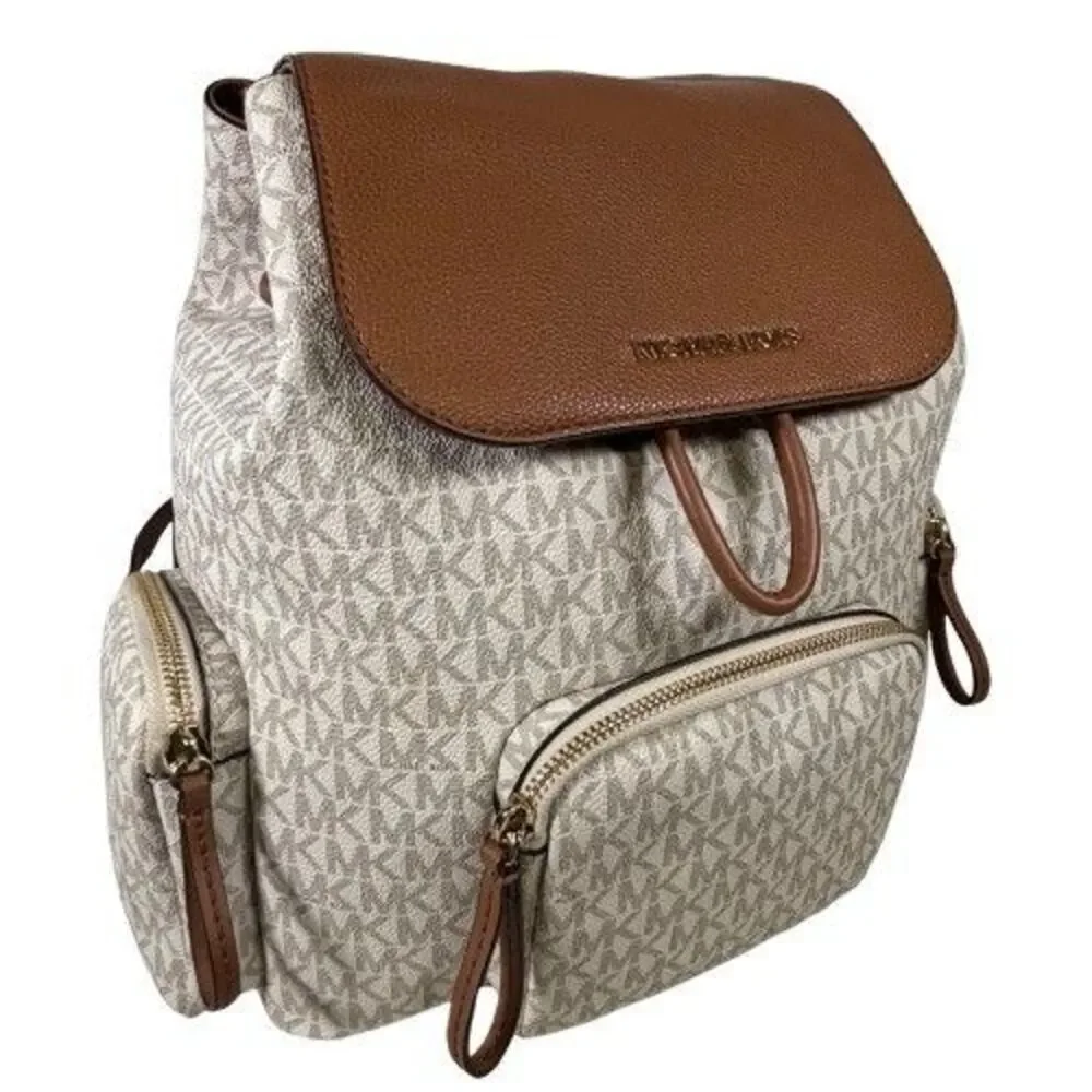MICHAEL KORS ABBEY Vanilla Large Cargo Signature Backpack Bag 35T9GAYB7B NWOT